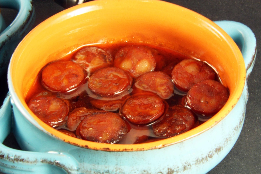 Chorizo a la sidra (Spanish chorizo in cider) - Caroline's Cooking